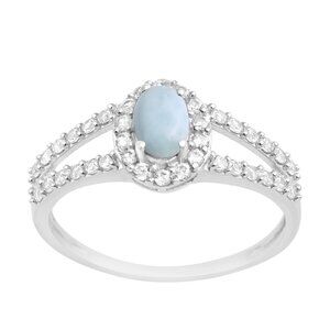 925 Sterling Silver 6x4 MM Oval Larimar Solitaire with Accents Women Ring Sz.7